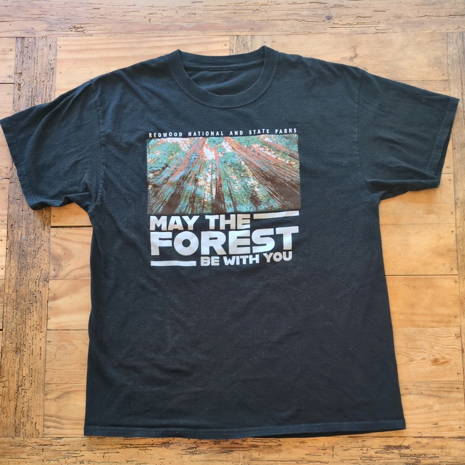 Redwood National Park T‑Shirt Men L Black May the Forest Star Wars Parody Tee gallery