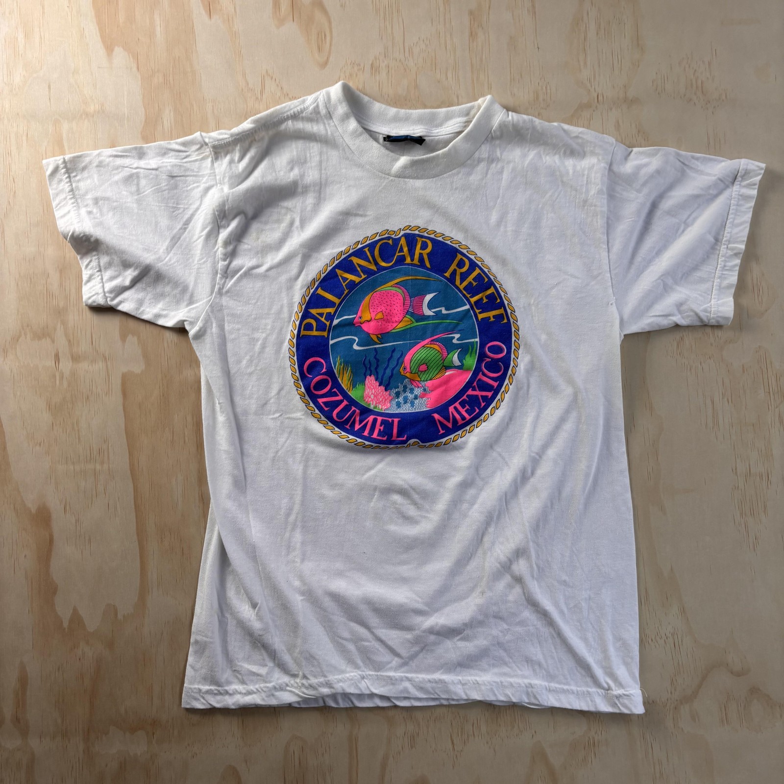 Palancar Reef Cozumel Mexico Shirt Mens Small White Tropical Fish Tee T-Shirt