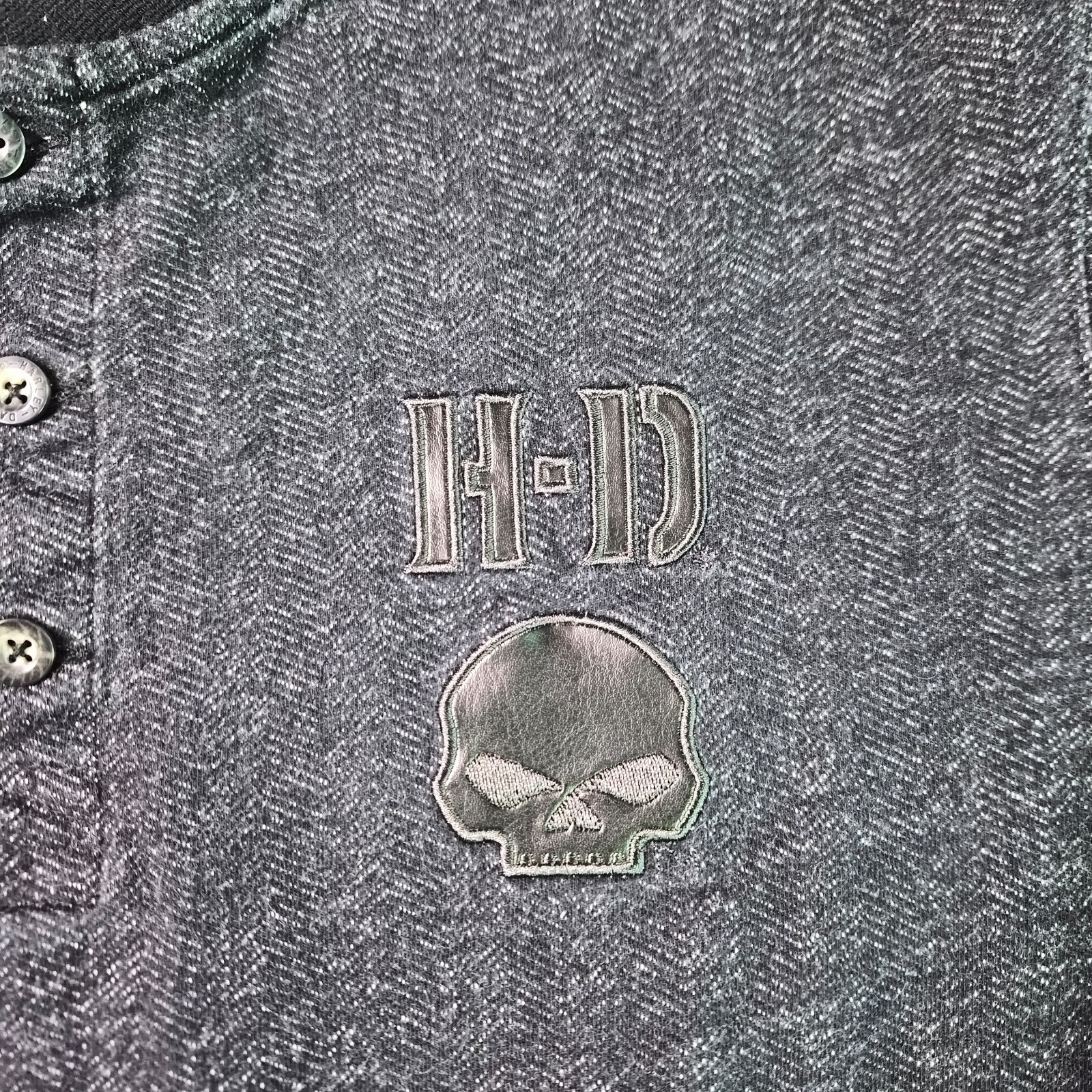 Harley Davidson Mens Sz L Thermal Henley Shirt Gray Long Sleeve Embroidered F942 gallery