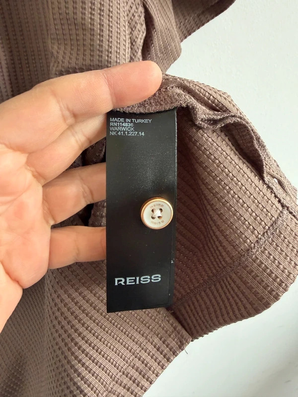 REISS Mens Taupe Brown Warwick Cuban Collar SS Shirt Designer Textured gallery