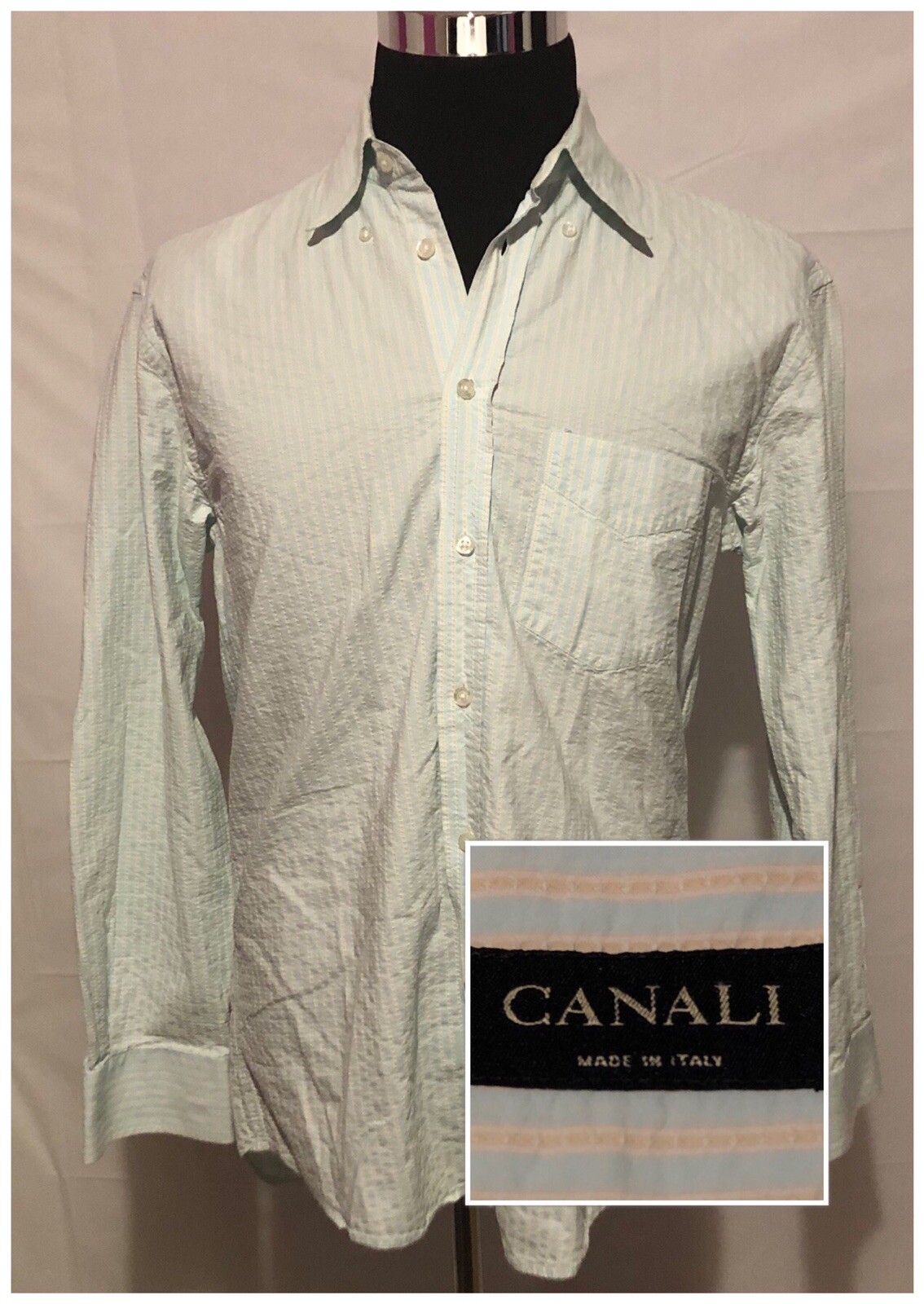 CANALI Mens Button Front Dress Shirt Striped Made In Italy SZ M (I9)