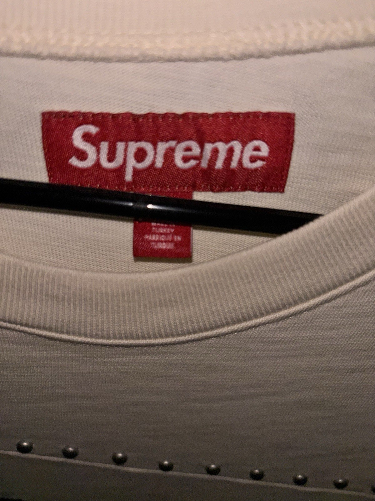 Supreme Men's White Studded Logo Graphic Cotton Knit Crewneck T-Shirt L gallery