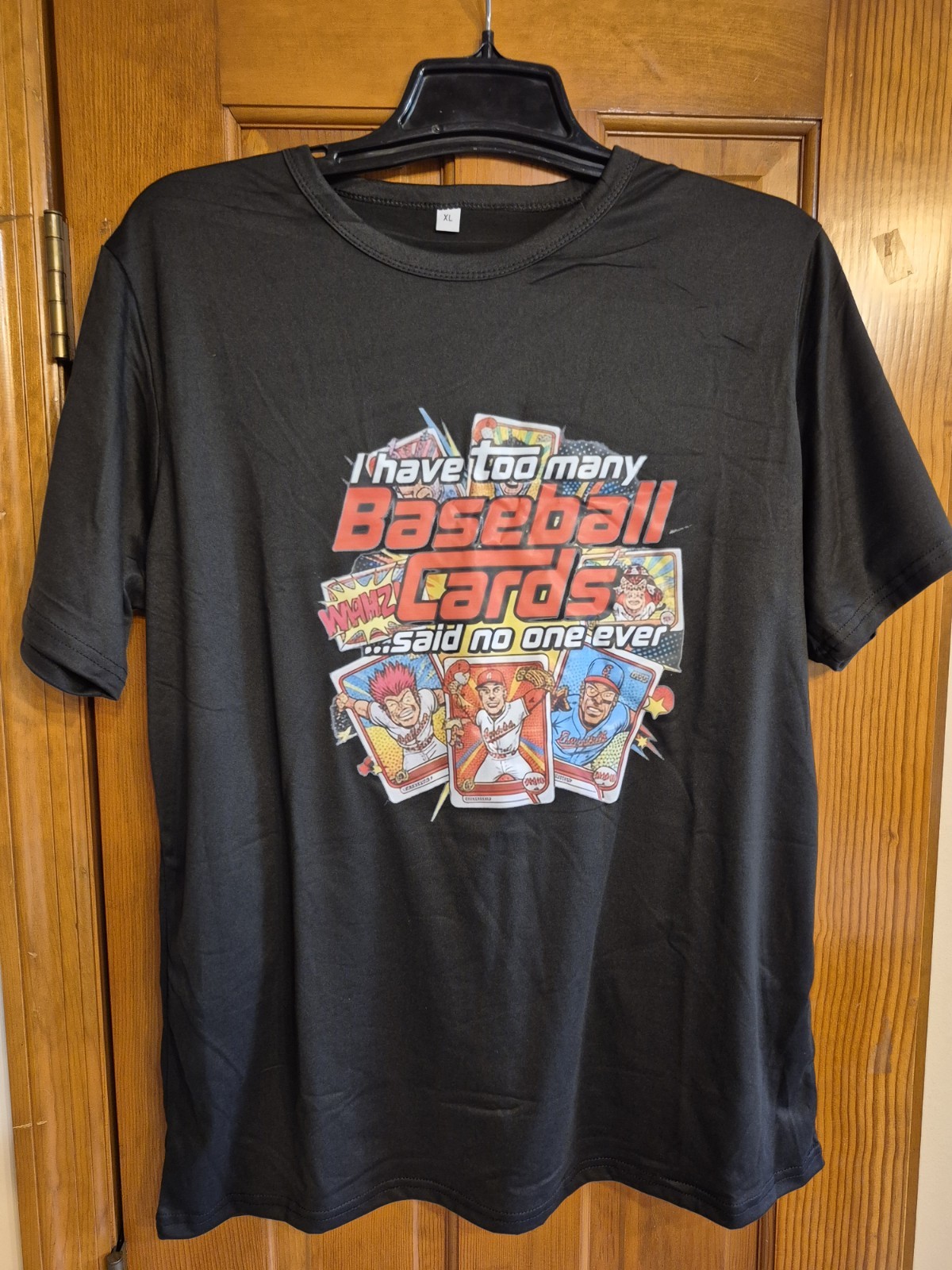 TOO MANY BASEBALL CARDS T- SHIRT, BLACK, SIZE XL, BRAND NEW, NOVELTY