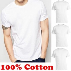 For Men 100% Cotton Thick Basic Tee Casual T-Shirt Crew V Neck White S-4XL Lot