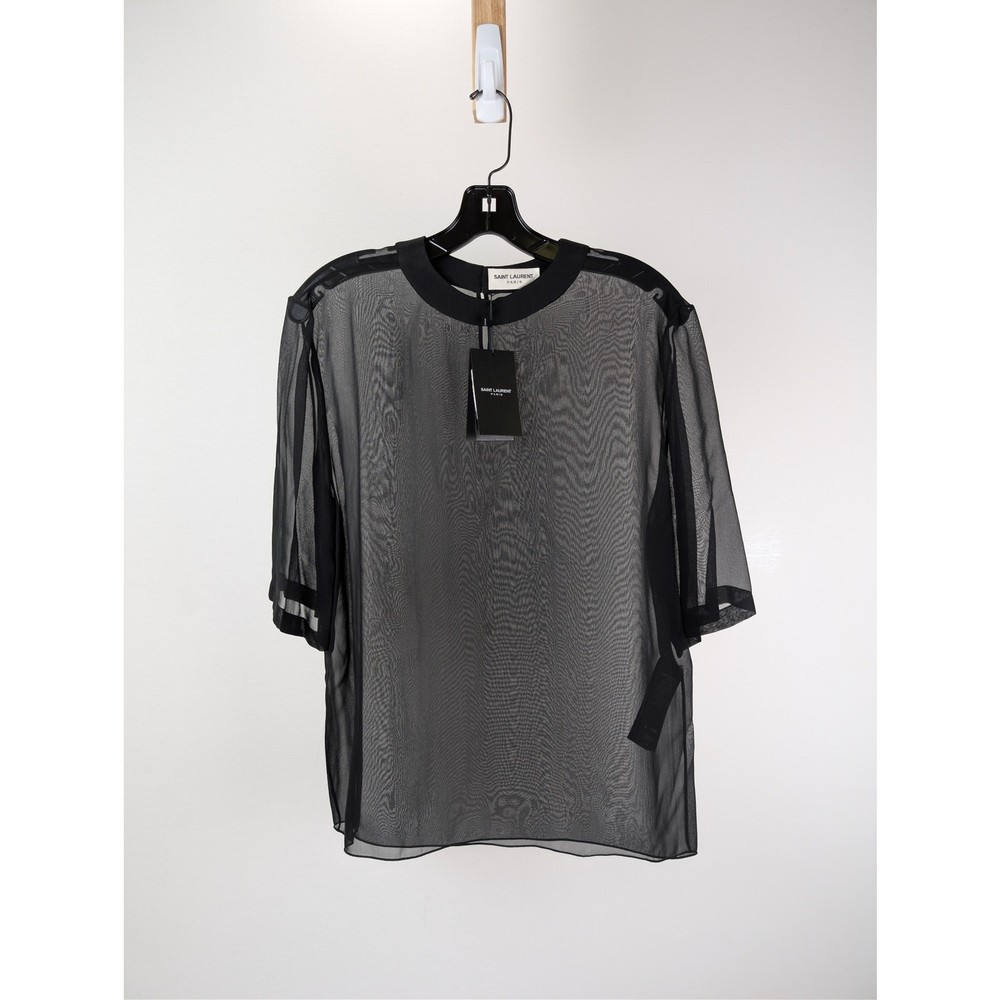 Saint Laurent Paris Blouse Manches Courtes Drape T-Shirt in Black BNWT 48