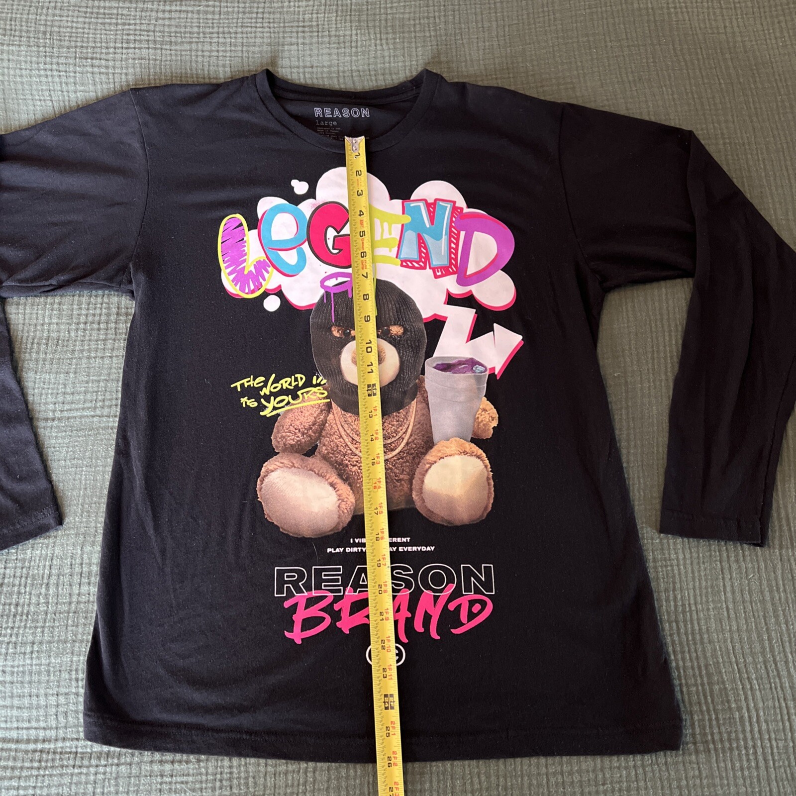Reason Brand Teddy Bear Legend T-Shirt- Mens LARGE “the World Is Yours” Tee gallery