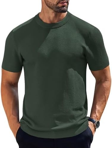 Coofandy T Shirt Crew Neck, Regular Fit, Short Sleeve, Solid, Ribbed Cuffs Solid gallery