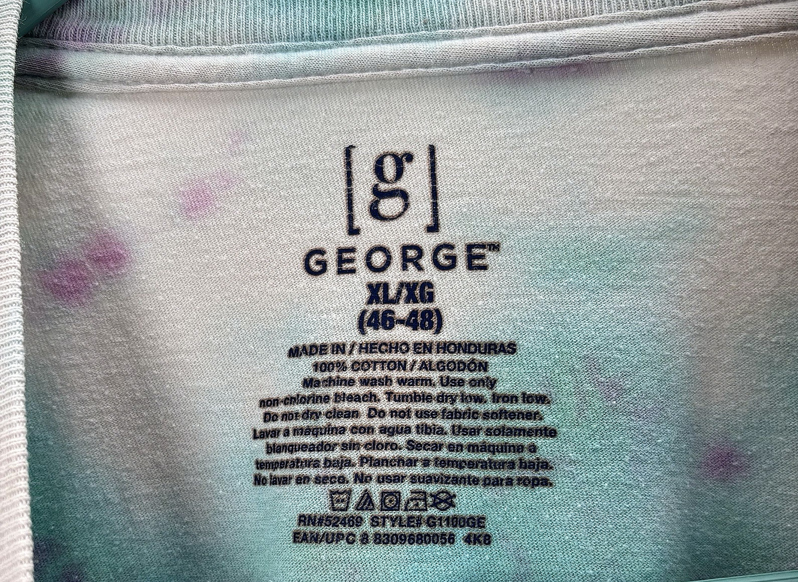 George Men's XL Tie Dye T-Shirt Short Sleeve 100% Cotton Blue Pink Green Vibrant gallery