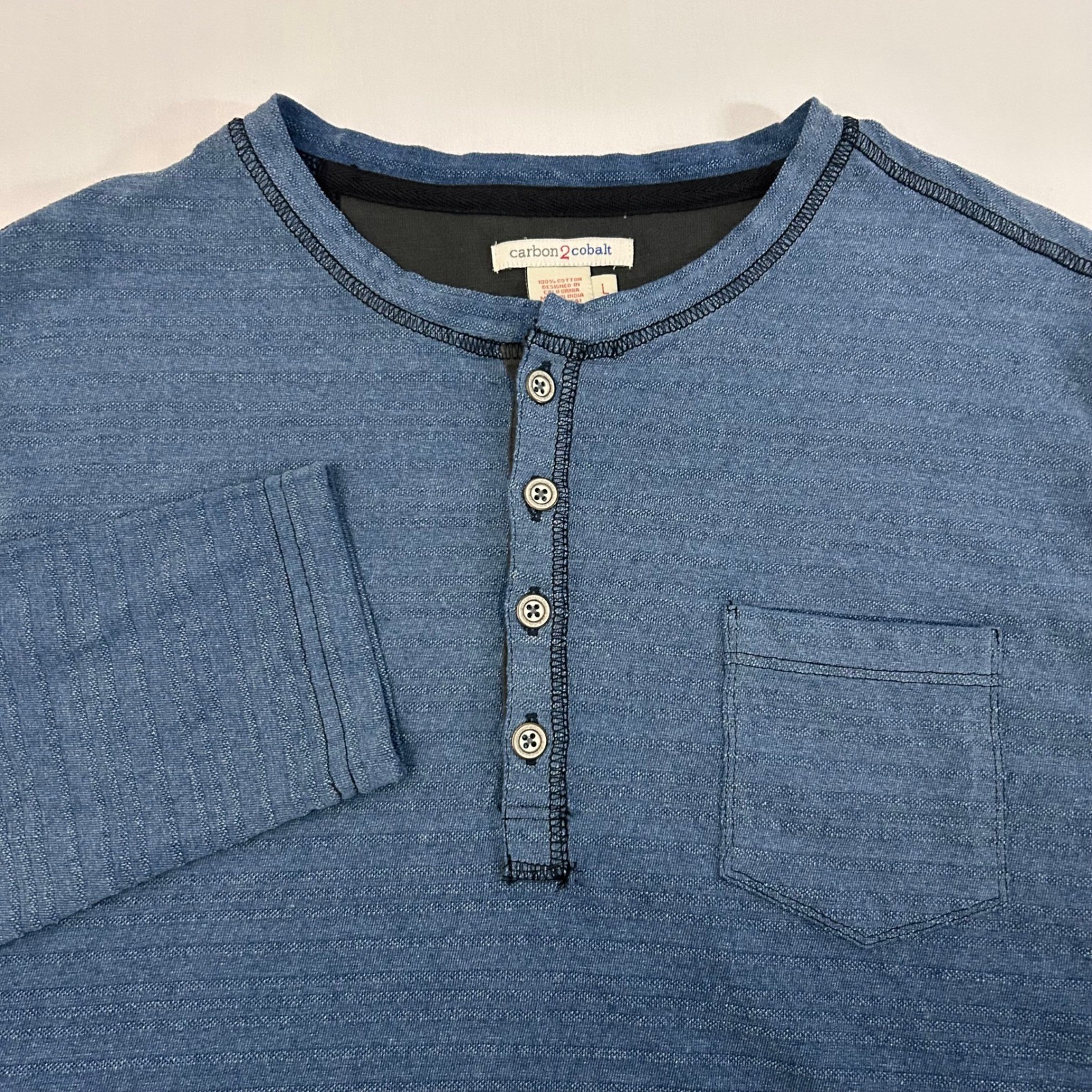 Carbon 2 Cobalt Shirt Mens Large Blue Cotton Long Sleeve Watermark Henley gallery