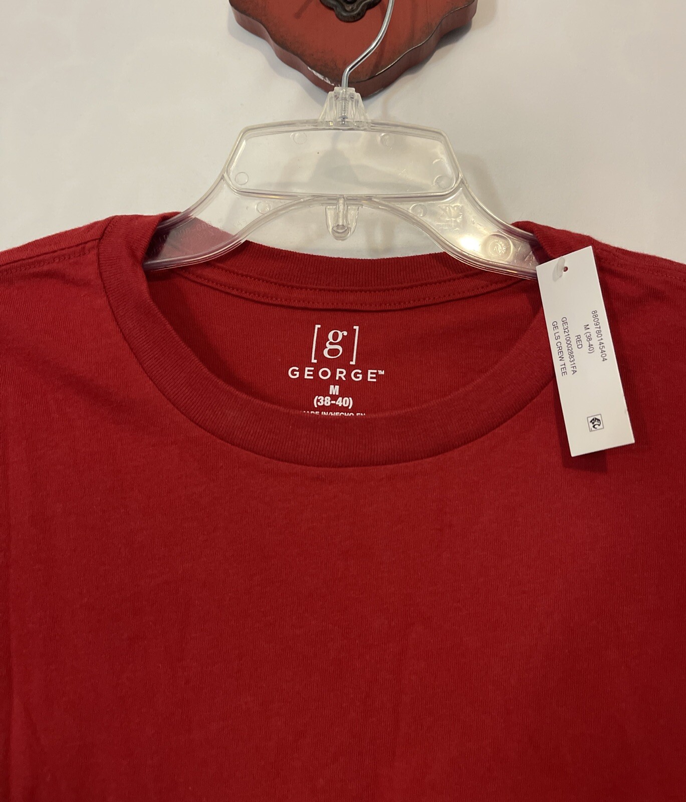 George Mens Medium (38/40) Red Long-Sleeved Cotton Crewneck Tshirt NWT! A5484 gallery