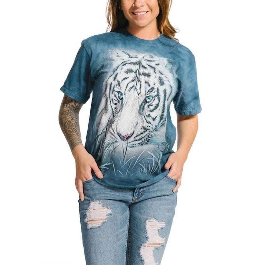 The Mountain Thoughtful White Bengal Tiger King Blue Animal Cotton Shirt S-3X gallery