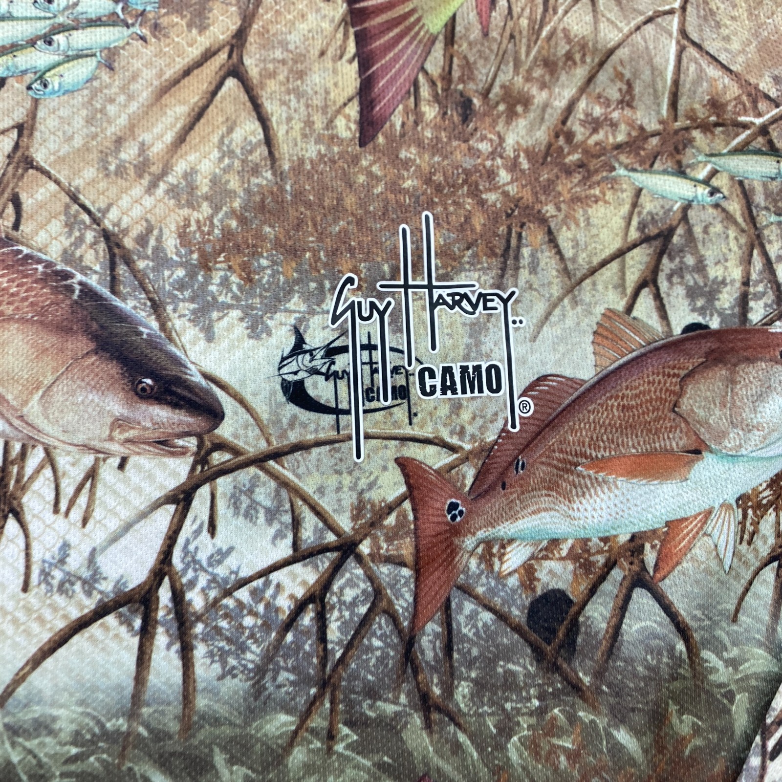 Aftco Guy Harvey Camouflage Shirt Medium Brown Performance Fish Hiker Boat Shark gallery