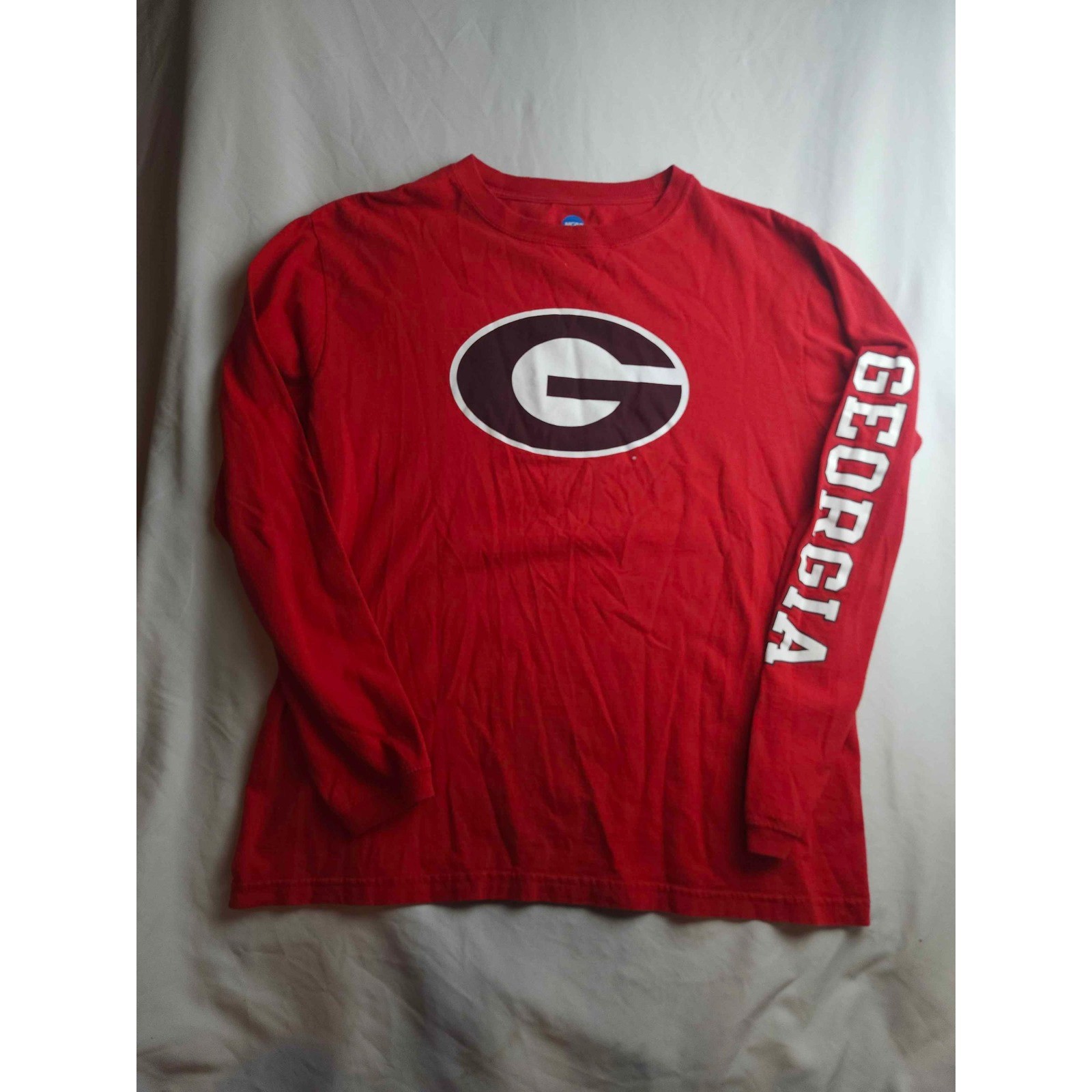 NCAA Georgia Bulldogs Mens Red Long Sleeve T-Shirt Large G Logo Sleeve Print