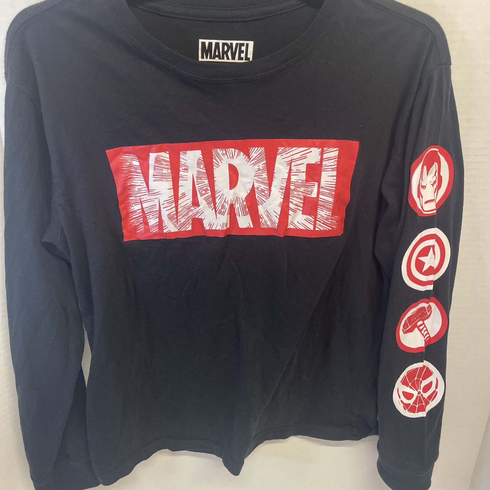 MARVEL COMICS Heroes Medium Headshots Of Superheroes Long Sleeve Black T-Shirt