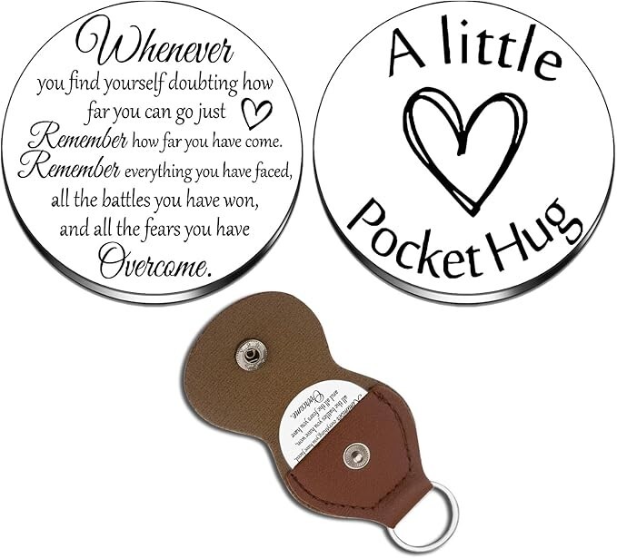 Stocking Stuffers For Women Men Pocket Hug Token Inspirational Leather Keycha…