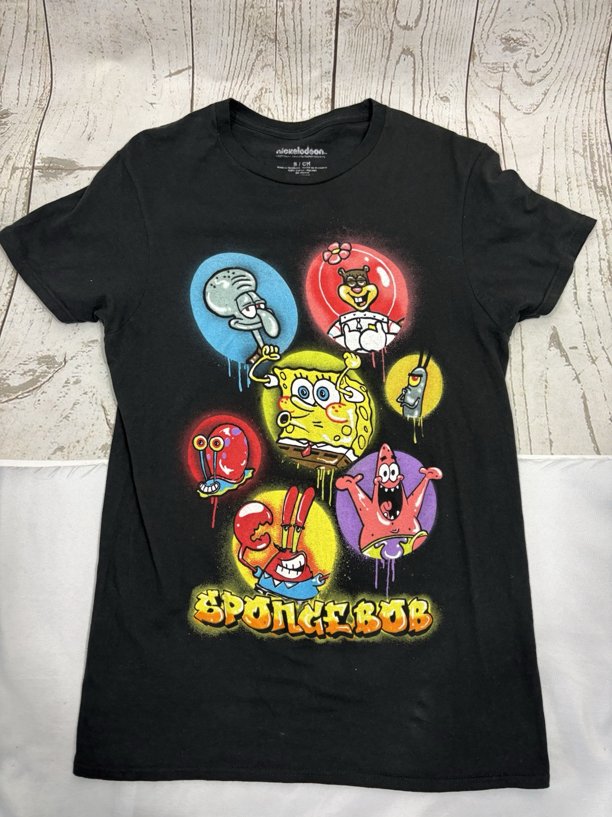 SPONGEBOB SQUARE PANTS T SHIRT UNISEX SMALL S BLACK AIR BRUSH SQUIDWARD gallery