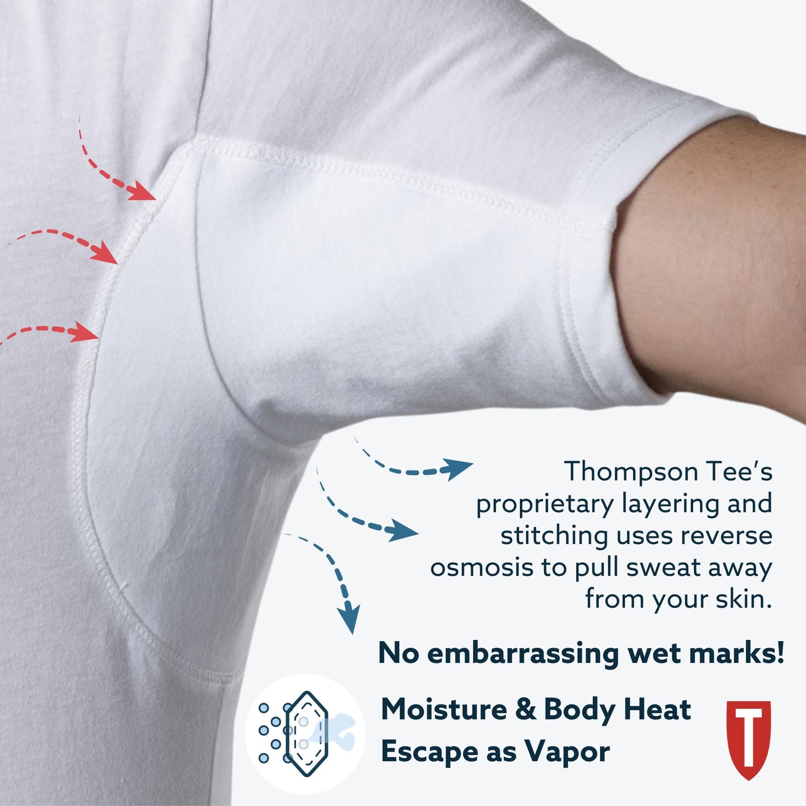 Mens Sweatproof Undershirt - Cotton Crew Neck T-Shirt with Underarm Sweat Pads gallery