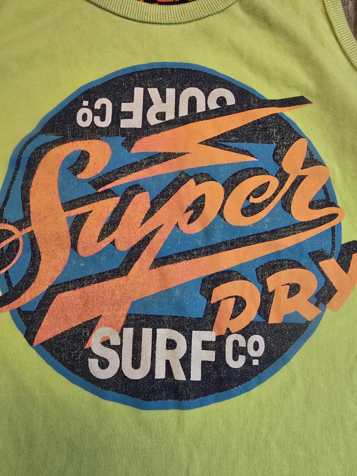 Superdry Tank Top Mens XL Neon Green Super Surf Co Graphic Sleeveless Shirt gallery