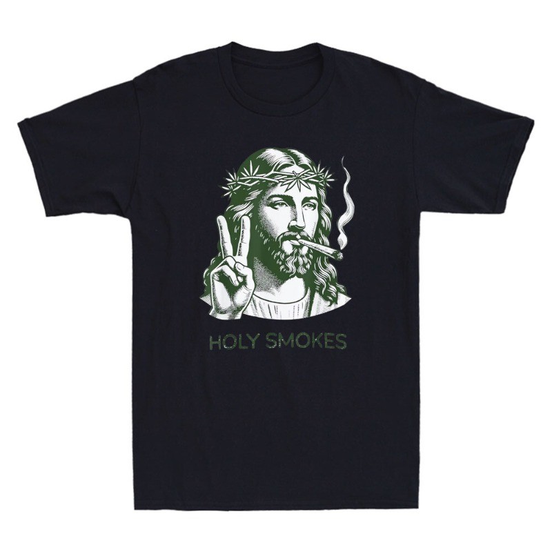 Holy Smokes Funny Jesus Marijuana Weed Cannabis Stoner 420 Graphic Men's T-Shirt gallery