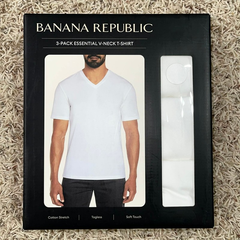Banana Republic Men’s V-Neck Tee T-Shirt White 3-Pack, Choose Size M/L/XL (New)