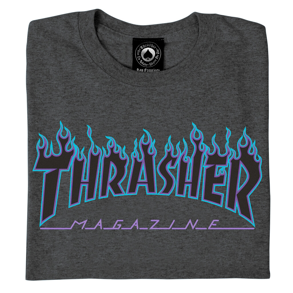 Thrasher Magazine FLAMES LOGO Skateboard T Shirt DARK HEATHER gallery