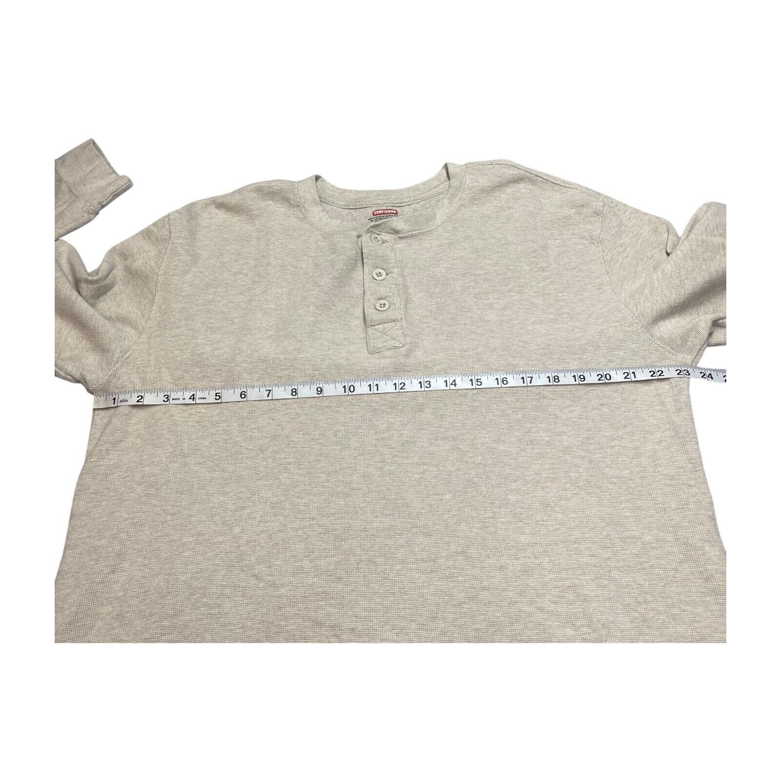 Craftsman Shirt Men's 2XL Beige Stretch Henley Neck Long Sleeve High Low Hem gallery