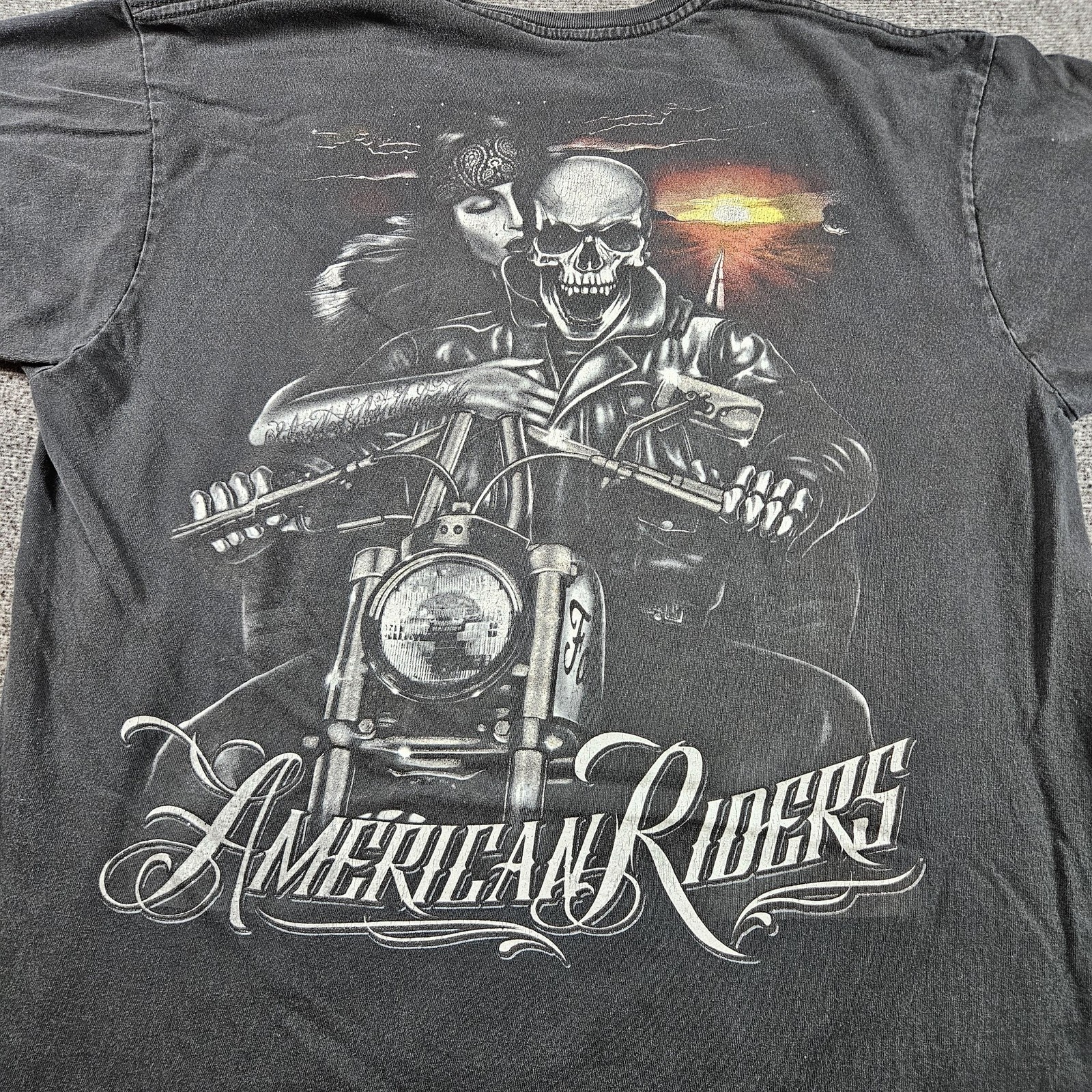 American Riders Shirt Mens XL Black Skull Biker Motorcycle Tee Double Sided gallery