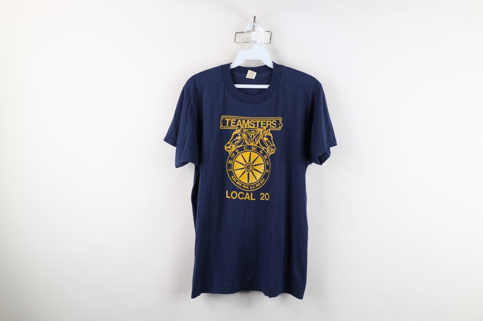 Vtg 80s Mens Large Spell Out Teamsters Union Local 20 Short Sleeve T-Shirt USA