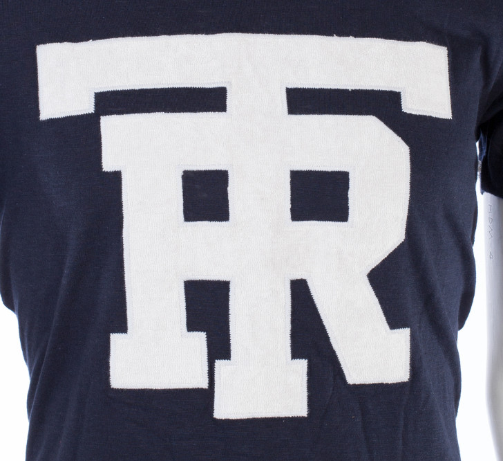 $79 TRUE RELIGION Navy UNIVERSITY OF TR Short Sleeve Applique Graphic T-shirt gallery