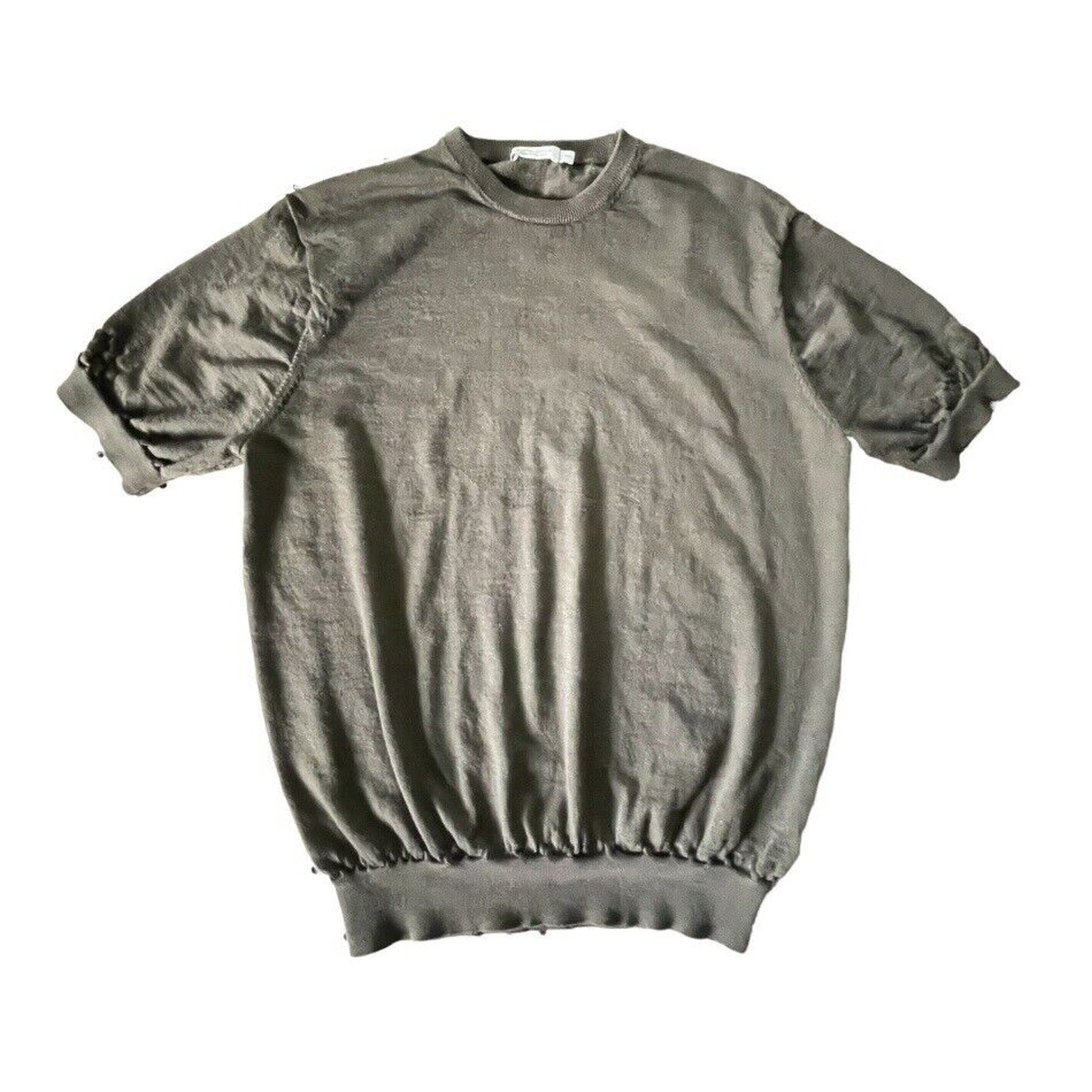 Suitsupply Shirt Mens Medium Olive Green Merino Wool Crew Neck Ribbed Knit