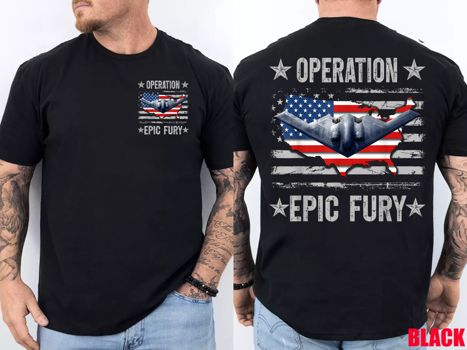 Operation Epic Fury US Flag Front Back Print T-Shirt gallery