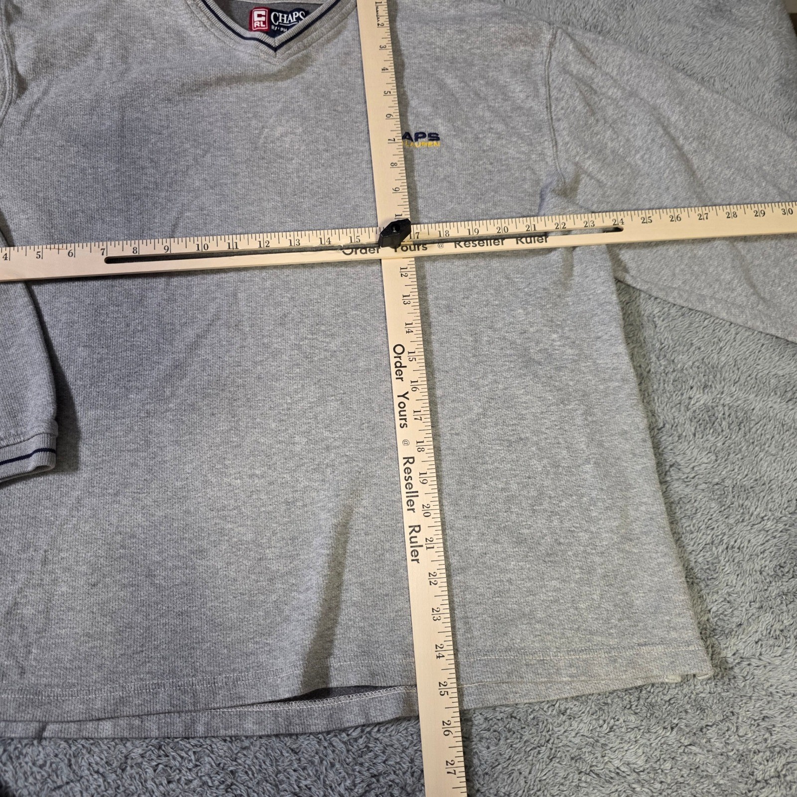 Chaps Ralph Lauren Mens L Long Sleeve Shirt Bundle Blue Grey Striped V-Neck 2pk gallery