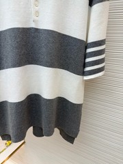 Thom Browne Polo — Wide-Striped, 100% Cotton, Short-Sleeve; Size M (Fitted Cut)
