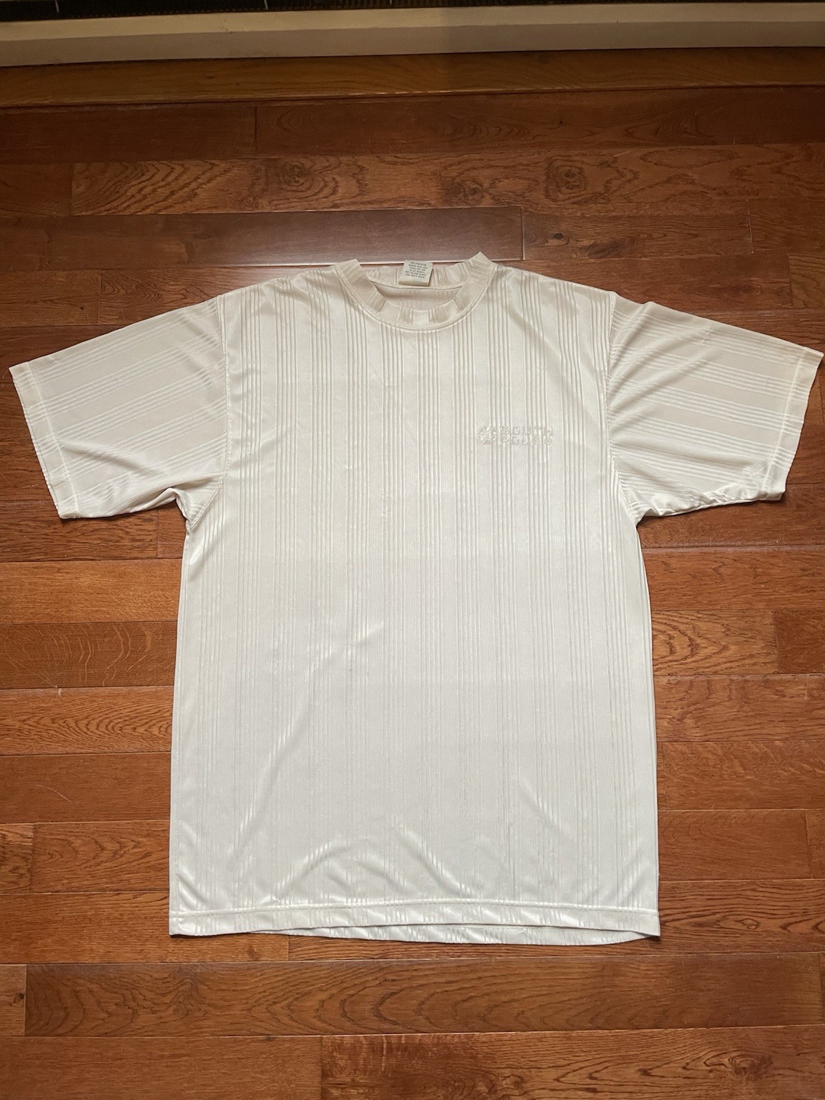 Vintage 90s Southpole Mens Medium Sheer Satin Striped Baggy Fit Shirt Light Gray gallery