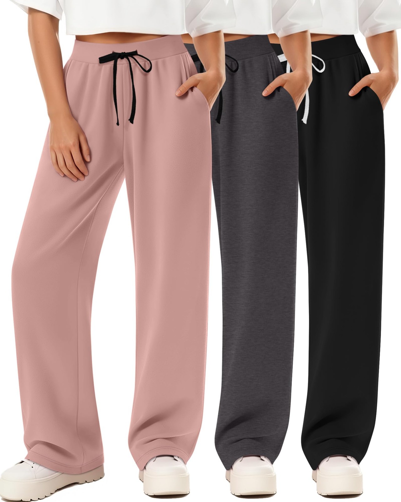 3 Pack Women's Yoga Sweatpants Wide Leg Drawstring Baggy Pants Casual Loose W... gallery