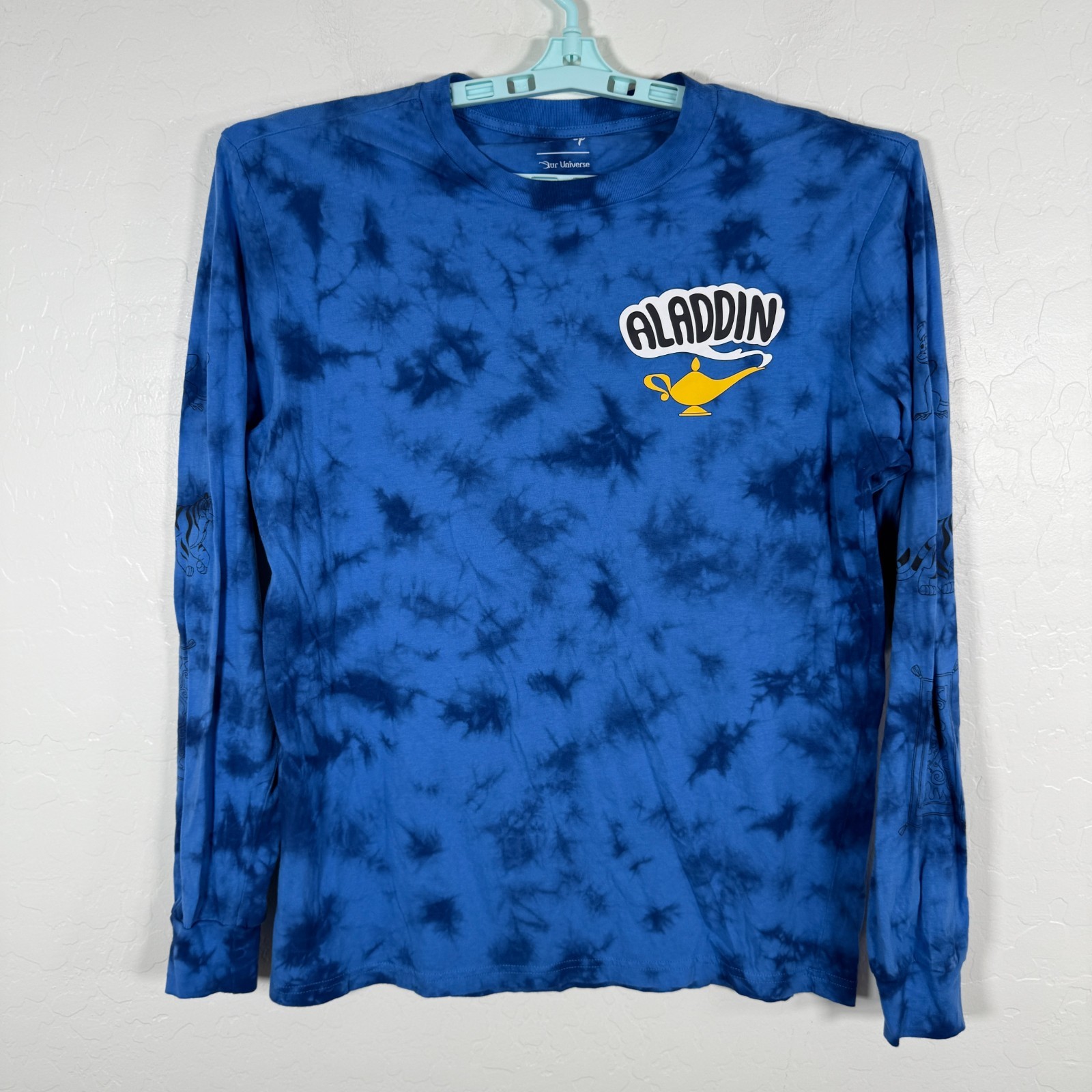 Disney Shirt Mens Medium Blue Aladdin Long Sleeve Tie Dye Our Universe Cotton gallery