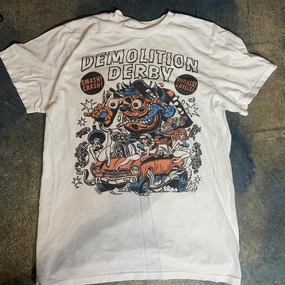 Rare Demolition Derby Basic Style White Short Sleeve Unisex T shirt NH21130