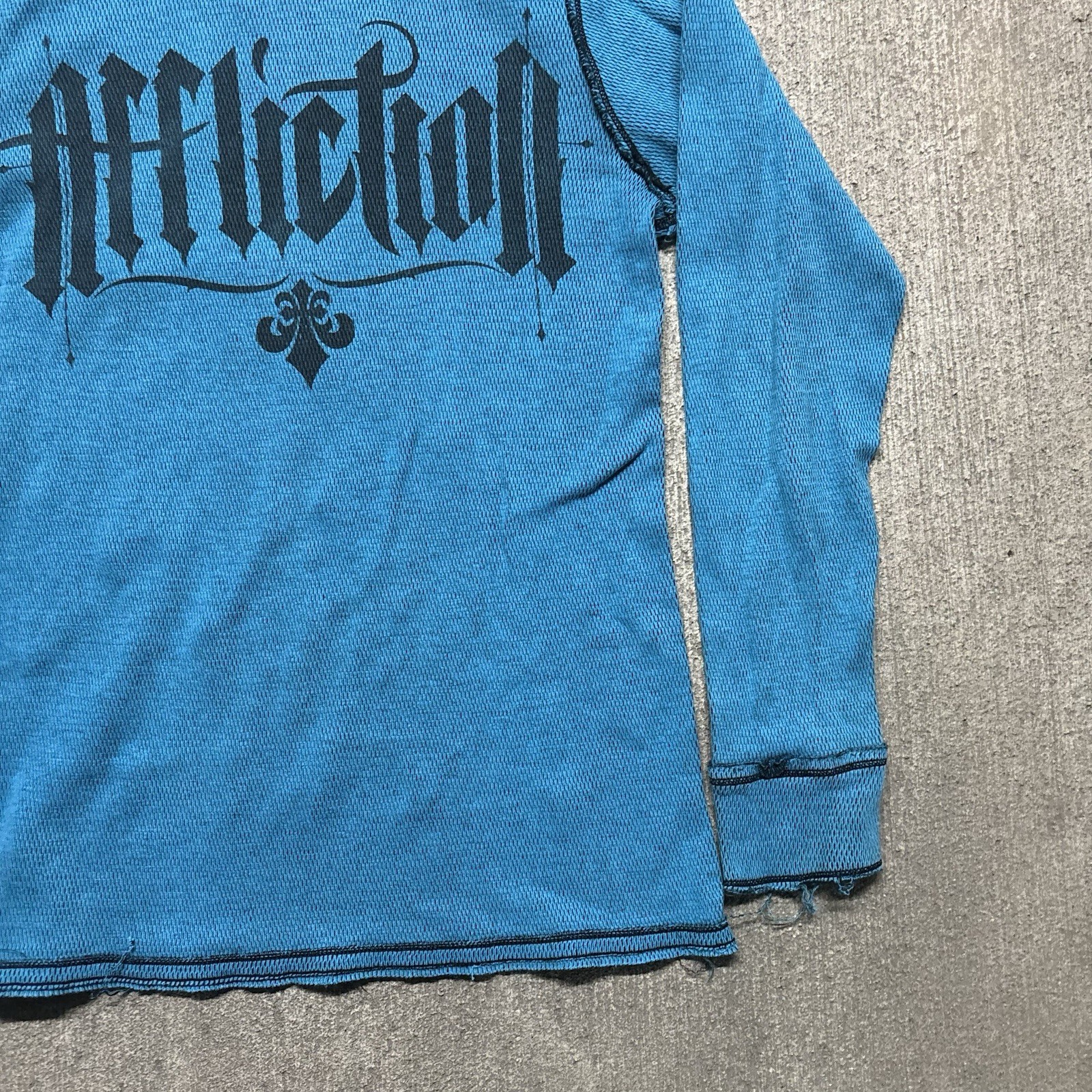 Y2K Affliction Long Sleeve Thermal Graphic Shirt Mens M Grunge Punk Cyber Goth gallery