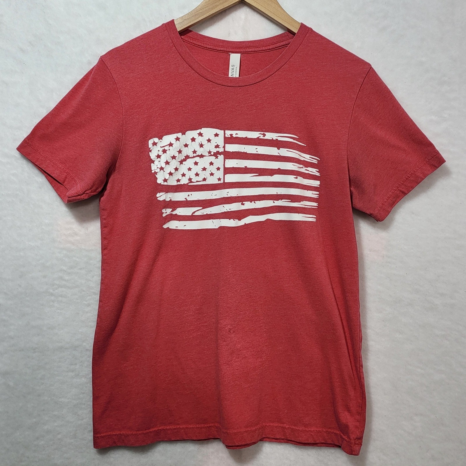 Bella Canvas Mens Medium Heather Red Distressed American Flag Graphic T-Shirt * gallery