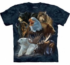 The Mountain Wild Alaskan Collage Eagle Bear Bison Wolf Blue Animal T-Shirt S-3X