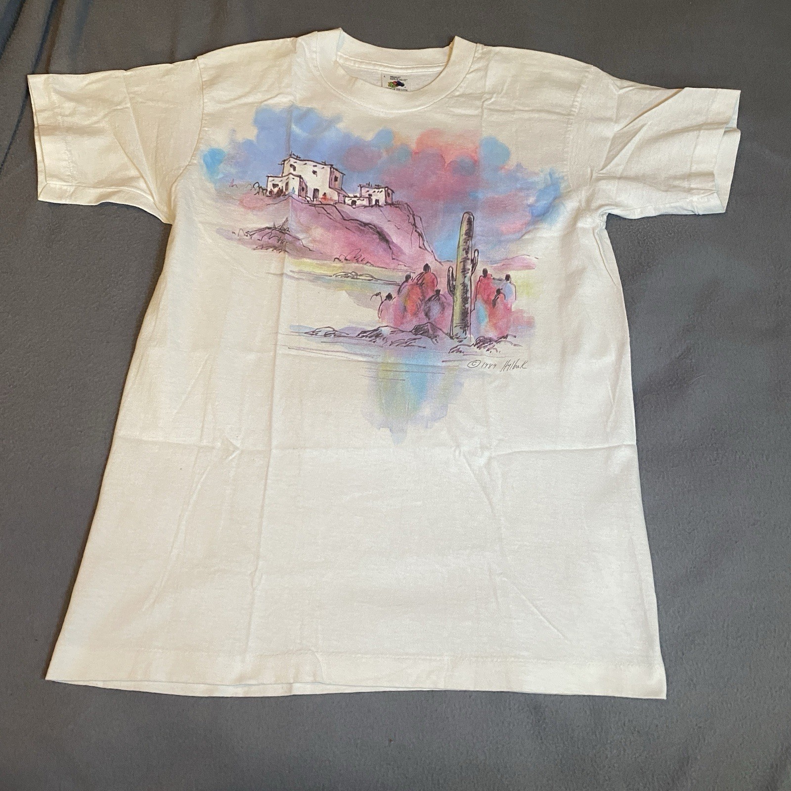 Vtg Art Shirt Hand colored Serigraph Pueblo 1989 Mens Sz L