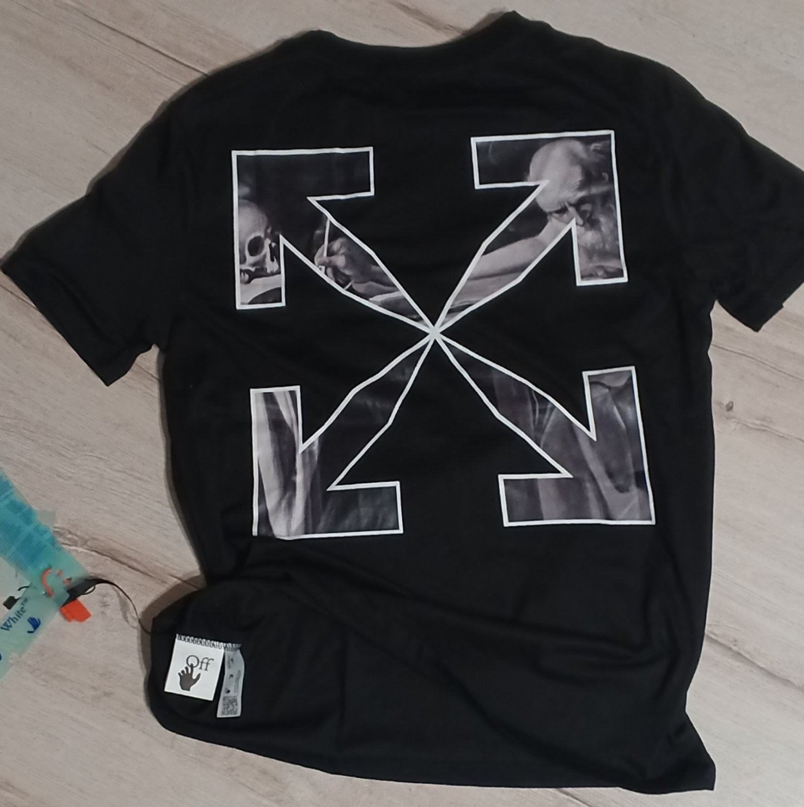 NWT Off-White Black Cotton T-Shirt Hand Logo Graphic Short Sleeve Mens Size [Siz gallery