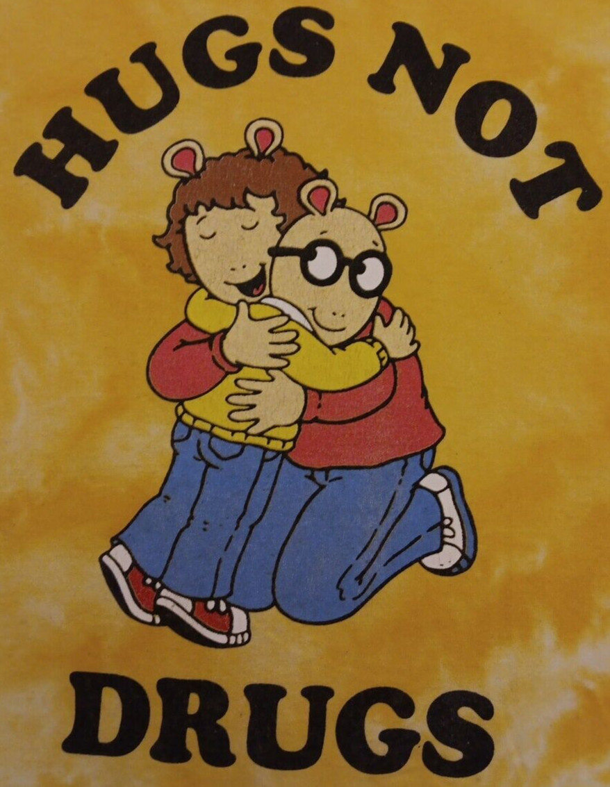 Unisex Small Arthur Yellow Tie Dye Hugs Not Drugs Graphic T Shirt gallery