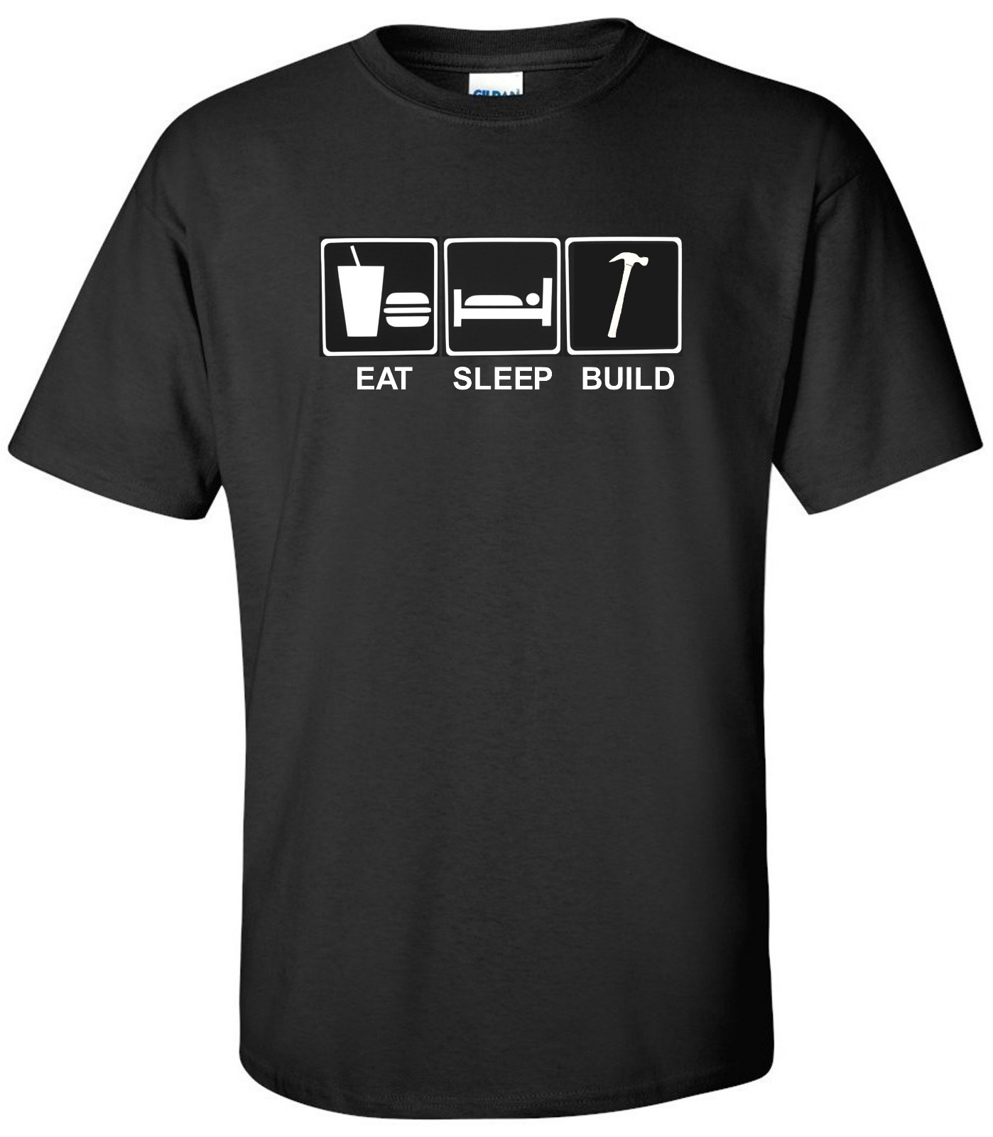 Eat Sleep Build T-Shirt Construction Worker Contractor Builder Shirt S-2XL