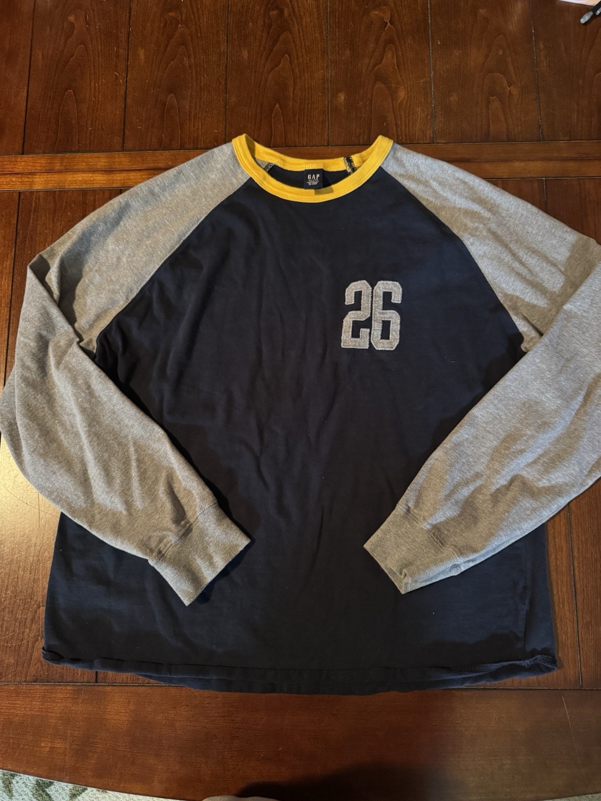 Vintage 2003 GAP Rugby T-shirt XL Navy Gray 26 Patch Raglan Americana Blokecore gallery