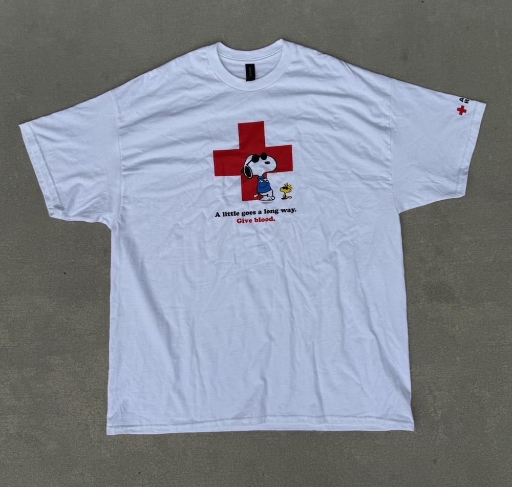 Peanuts Snoopy American Red Cross Blood Donation Little Goes Long Way Shirt 2XL