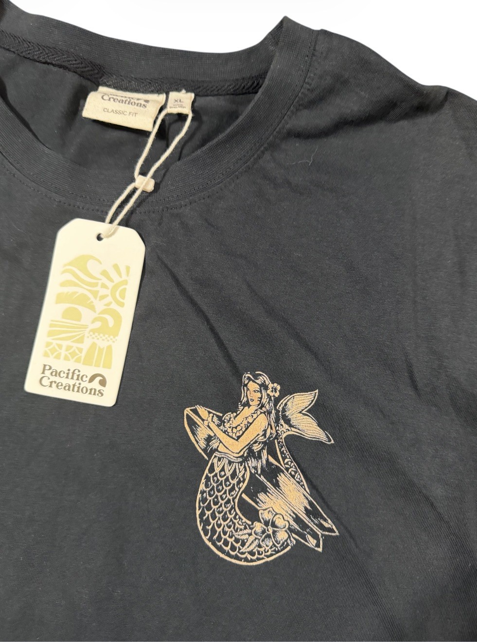 Pacific Creations Free by the Sea Sunset Mermaid Graphic T-Shirt Beige Size XL gallery
