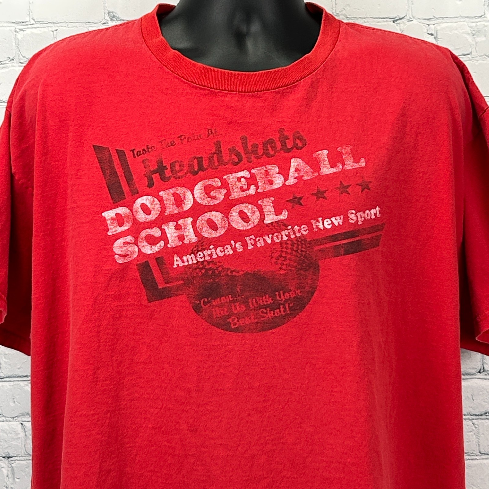 Vintage 90s Headshots Dodgeball School T Shirt Giant Red Tee Mens XXL 2XL gallery