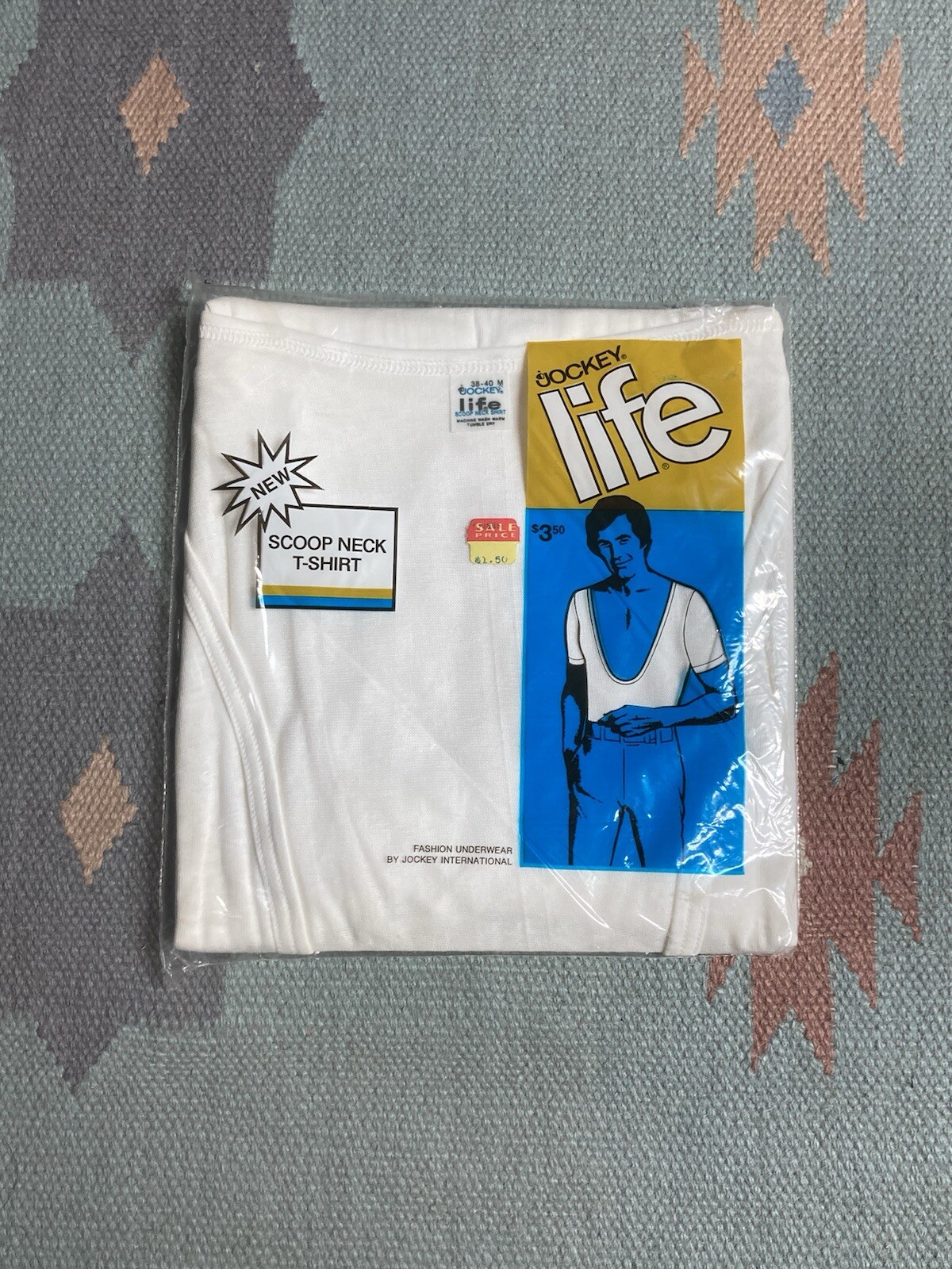 Vintage 70s jockey scoop neck t shirt blank white deadstock sealed medium gallery