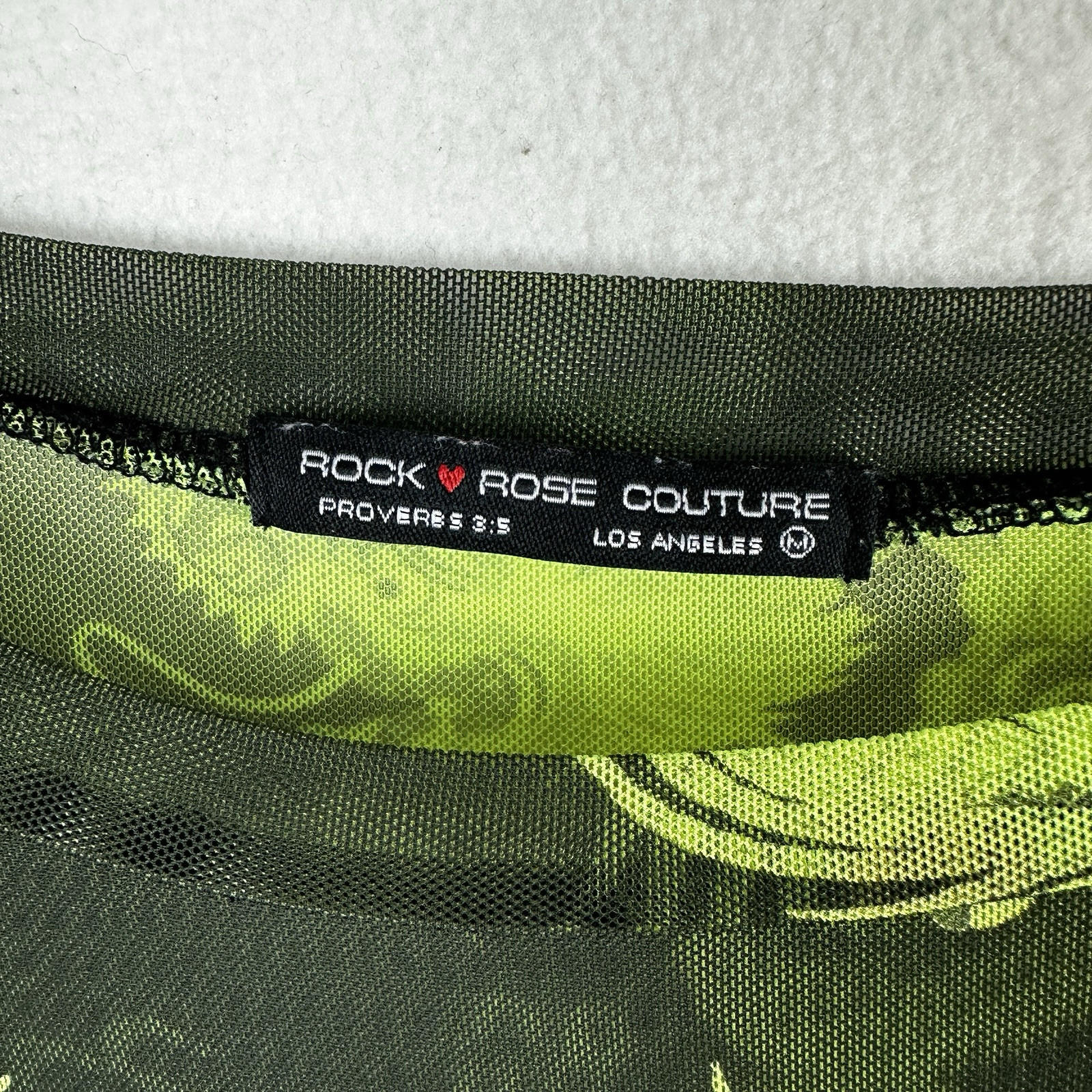 Rock Rose Couture Shirt Mens Medium See Through Mesh Dragon Print Lime Green Blk gallery